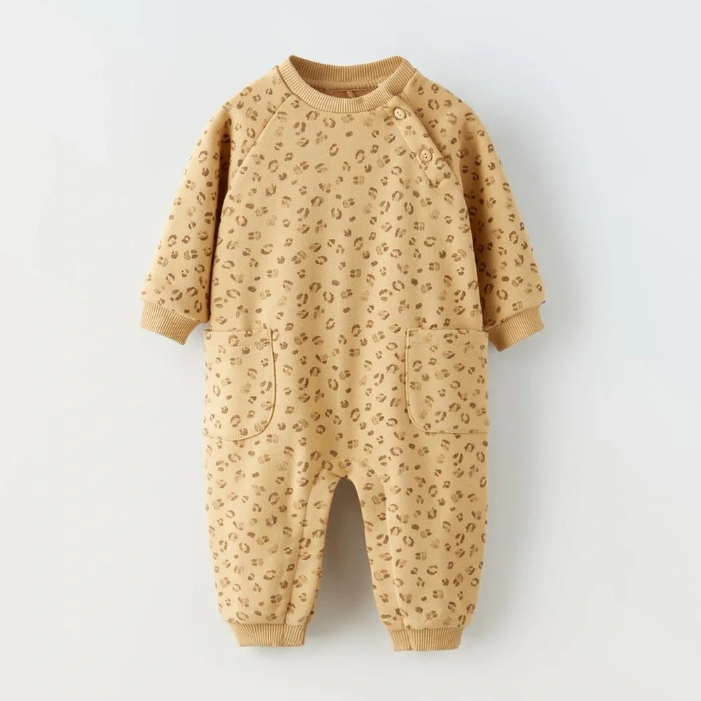 Zara Mustard Leopard-Print Baby One-Piece